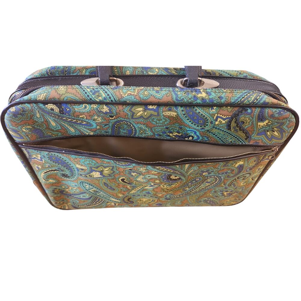 Vintage 60s Green Paisley Fabric Briefcase Travel Bag Laptop Retro Made Japan - Picture 4 of 11